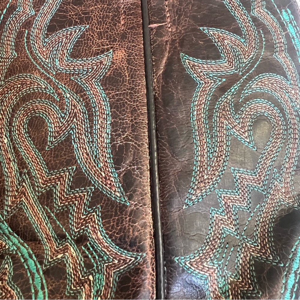 J.B. Dillon Goat Leather Brown & Turquoise Blue Cowboy/Cowgirl Boots Size 7.5 - Picture 10 of 13